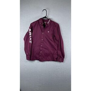 Ariat Shirt Boys Large 14-16 Purple Long Sleeve Western Embroidered Logo